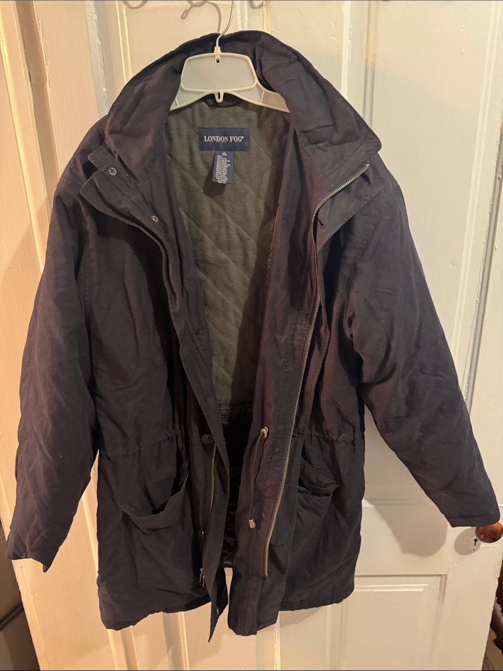London Fog Men's Black Quilted Field Coat with Hood